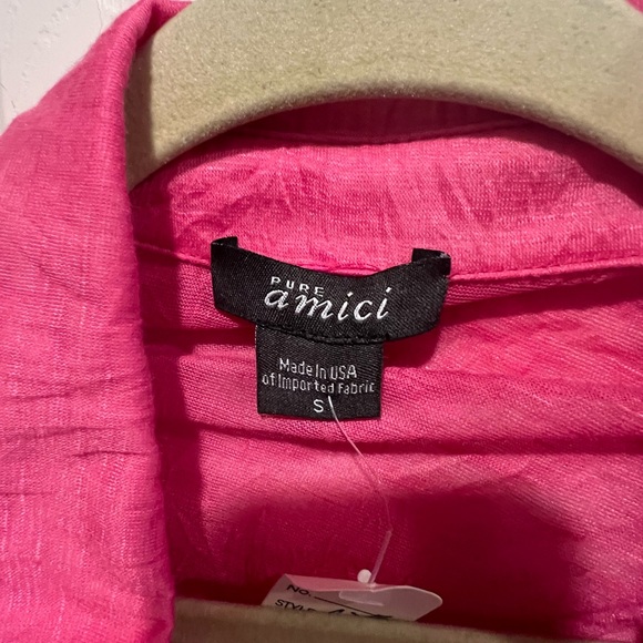 NWT-Pure Amici pink button down shirt with roll up sleeves - Picture 2 of 4